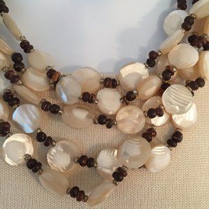 EUC 5-Strand, Capiz-Like Shell/Wood Necklace, Incl Gift Bag, 16" L + 2" Extender